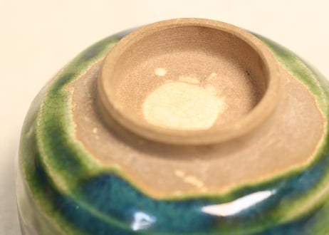 明治後期～大正織部焼緑釉菊図湯呑
