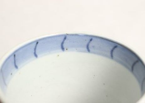 江戸幕末染付横縞に木目文猪口