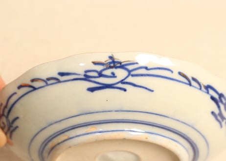 明治後期~大正色絵桜と波千鳥図通り物小皿