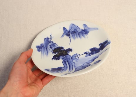 明治前期染付山水図6寸皿