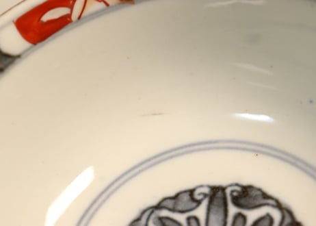 明治前期色絵萩と七宝文図飯茶碗①窯傷