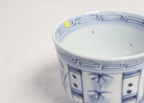 江戸幕末染付六方に草花図向付 小ホツ