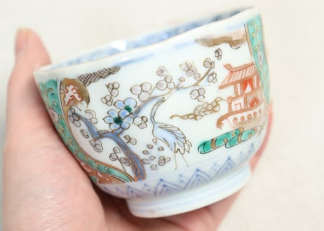 明治前期色絵鶴と松竹梅図通り物向付