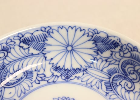 江戸幕末線描き花と唐草図なます皿