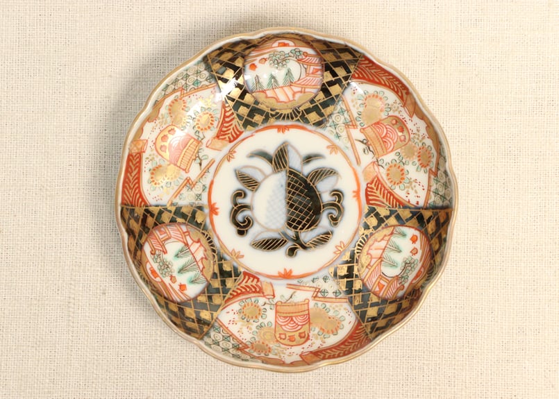 小皿 5枚 色絵 山水 花 江戸 明治 窯傷 小皿 5枚 色絵 山水 花 江戸 明治 窯傷