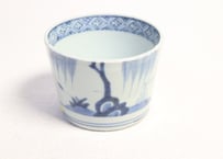 染付柳と鳥図猪口　高台ホツ,ムシクイ