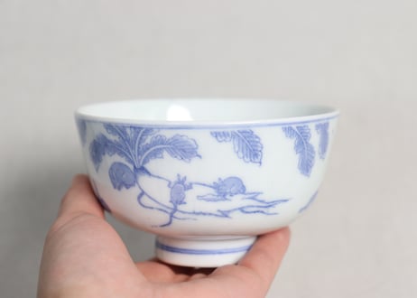 明治後期～大正銅判鼠大根図蓋茶碗①