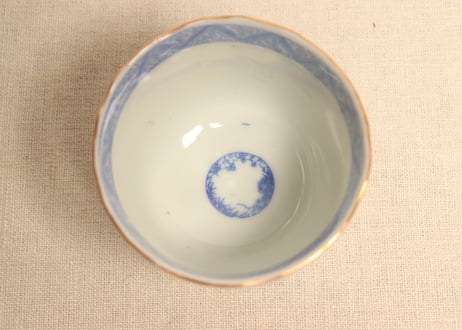 明治後期～大正色絵銅判鶴丸と牡丹図向付