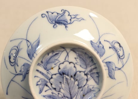 江戸後期染付牡丹図広東型蓋茶碗
