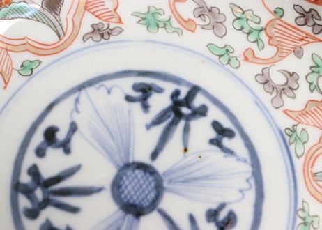 明治前期色絵鳥と牡丹図通り物なます皿①