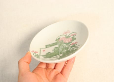 明治後期～大正銅判菊と山水図小皿①濃いめ