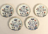 江戸後期色絵草花図小皿 5客組