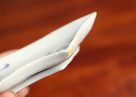 江戸中期染付松鶴図扇面型小皿 5客組 ノミホツ,ムシクイ