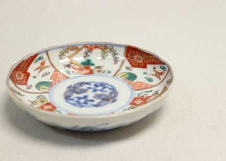 明治前期色絵熨斗と鶴亀図小皿