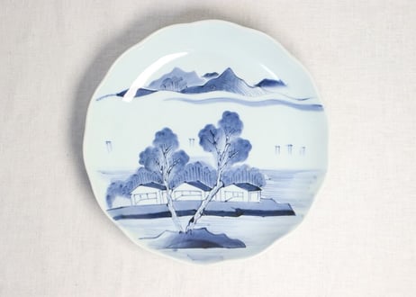 江戸幕末染付山水図尺皿