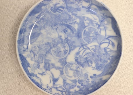 明治後期～大正銅判花図窓絵散らし小皿
