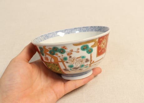 明治前期色絵松梅菊図飯茶碗