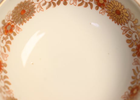 明治前期色絵菊に唐草と野菜図輪茶碗 5客組