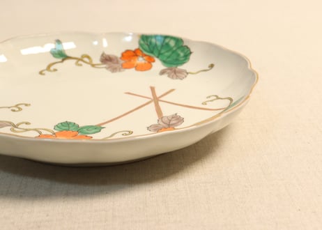 明治前期色絵朝顔図７寸皿 フリモノ,少甘手
