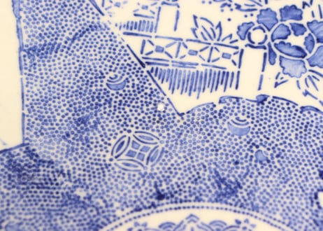 明治後期～大正紙刷牡丹図９寸皿