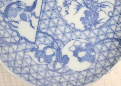 明治後期～大正銅判馬に瓢箪と草花図小皿②かたつき