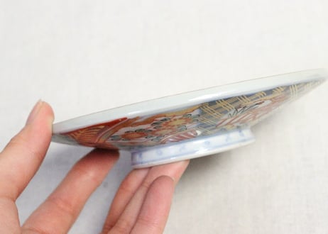 明治前期色絵扇面に菊図通り物蒸茶碗