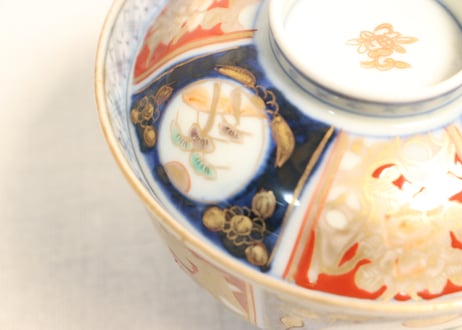 明治前期色絵牡丹と松図蓋茶碗