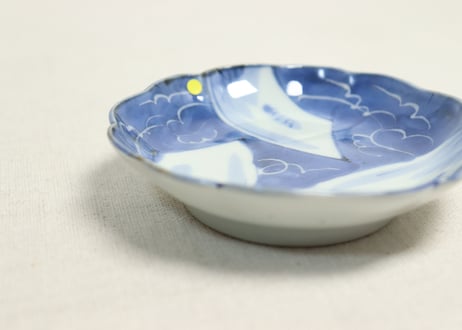 江戸幕末染付三方窓絵図小皿②ムシクイ