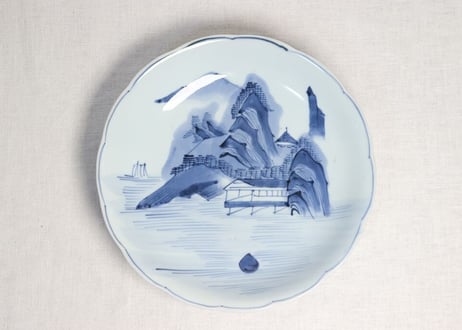 江戸幕末染付山水図尺皿