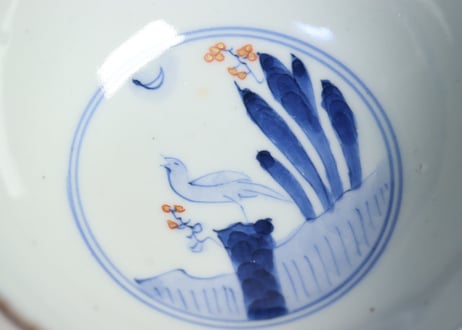 明治前期色絵柳に鮎図蓋茶碗