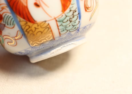明治後期～大正色絵銅判鶴丸と牡丹図向付