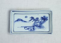 明治後期~大正染付山水と蝙蝠図長皿➁　かたつき