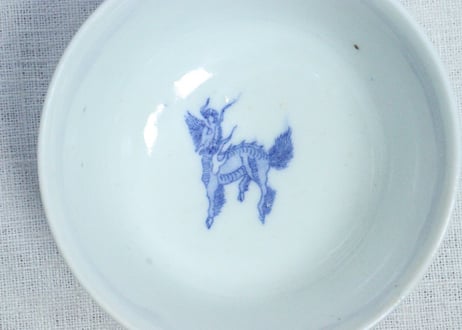明治後期～大正銅判麒麟と獅子牡丹図蓋茶碗