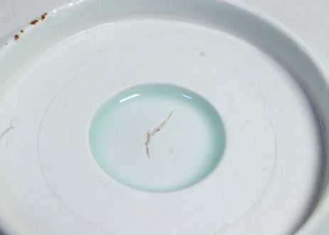 江戸幕末染付山水図鍔縁なます皿 窯傷有り