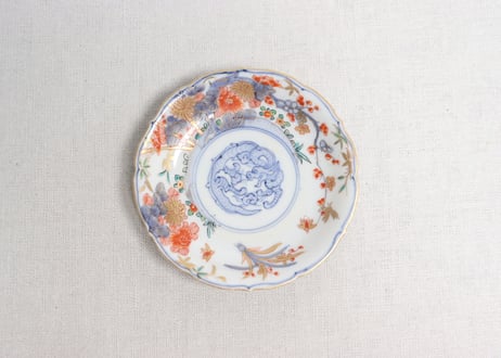明治前期色絵龍と四君子図小皿