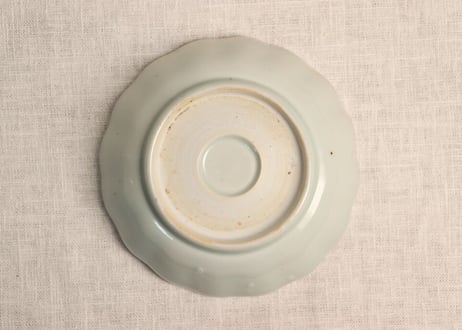 江戸幕末染付扇に花図なます皿