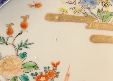 明治前期色絵牡丹と菊図縁立5寸皿