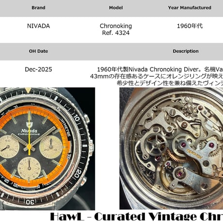 NIVADA ニバダ クロノキング 名機 バルジュー72 ヴィンテージ
