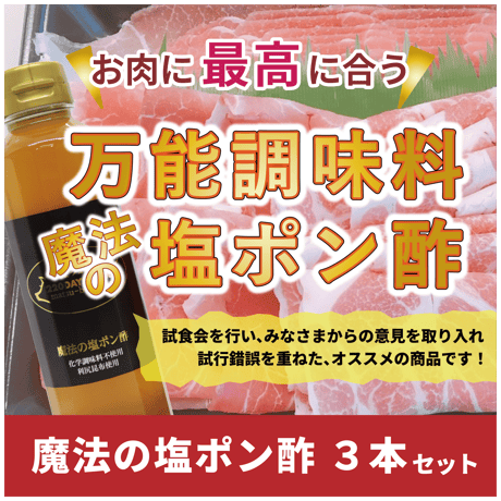 松阪豚をさらに美味しく なんにでも使える万能調味料「魔法の塩ポン酢」 3本セット