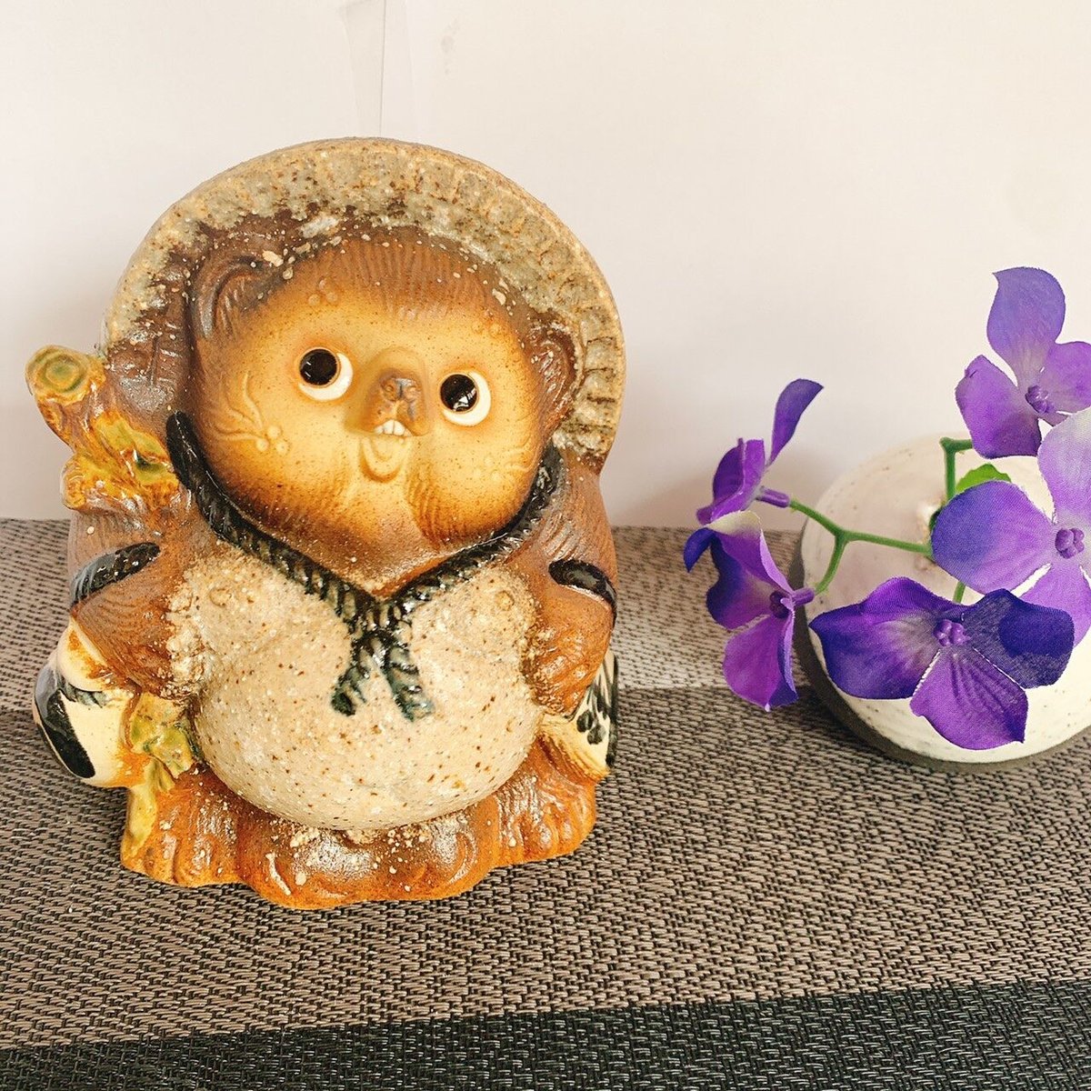 古い時代◆釉薬(うわぐすり・ゆうやく)　五彩陶器　焼き物　狸　たぬき◆30㎝ fit=scale-down,w=1200