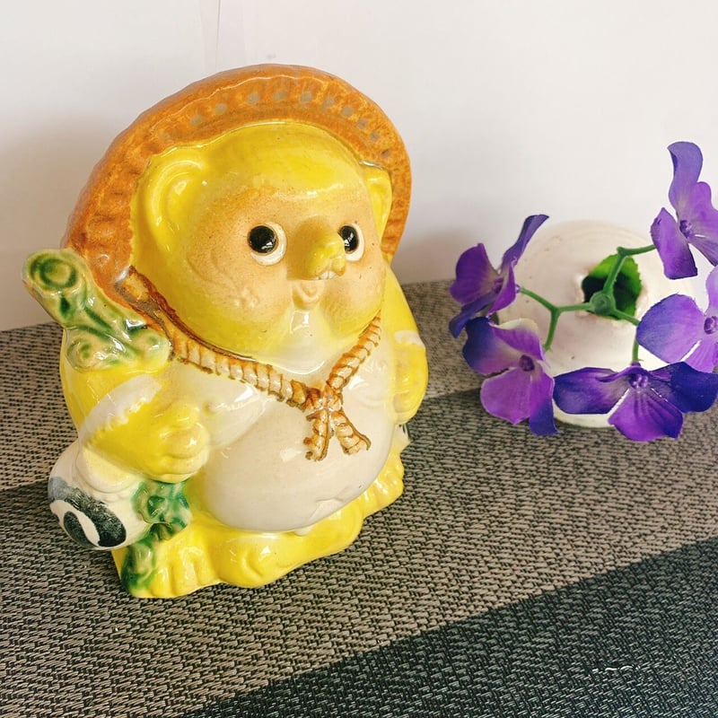 信楽焼 黄色い 13号福狸 タヌキ たぬき 狸 高さ43㌢ 信楽焼