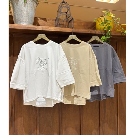 CLOCHE  キャットプリント7分袖Tee