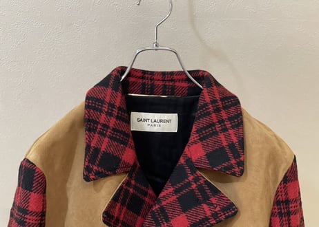 saint laurent paris 2014aw leather switch double coat