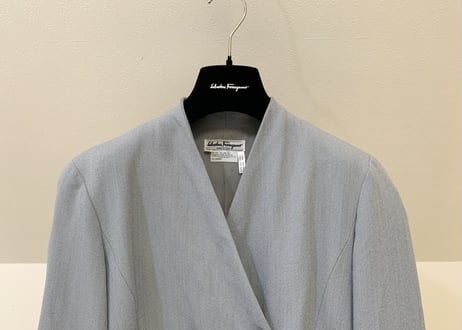 salvatore ferragamo no collar double jacket gray