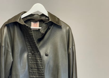 80-90s loewe leather double green jacket