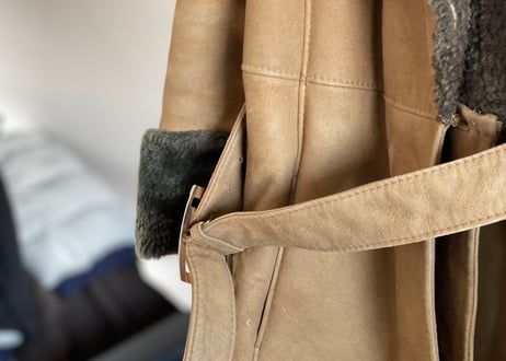 70s loewe mouton leather coat