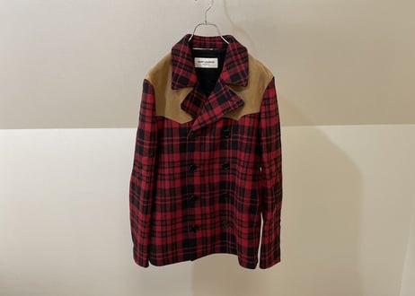 saint laurent paris 2014aw leather switch double coat