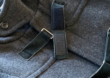 comme des garcons leather buckle duffle coat