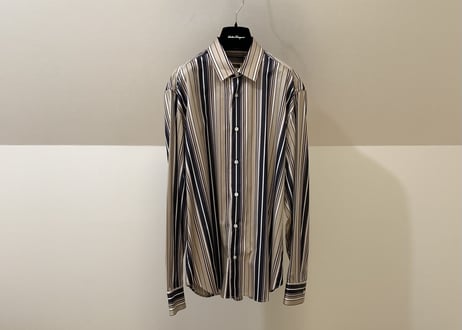 salvatore ferragamo stripe shirt black×beige