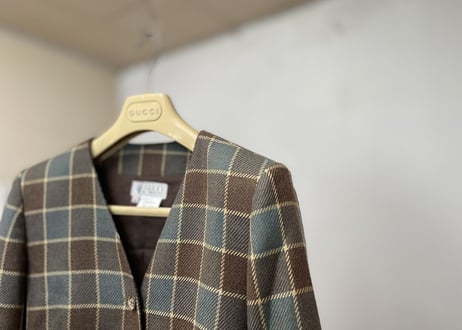 80s gucci  no collar check jacket